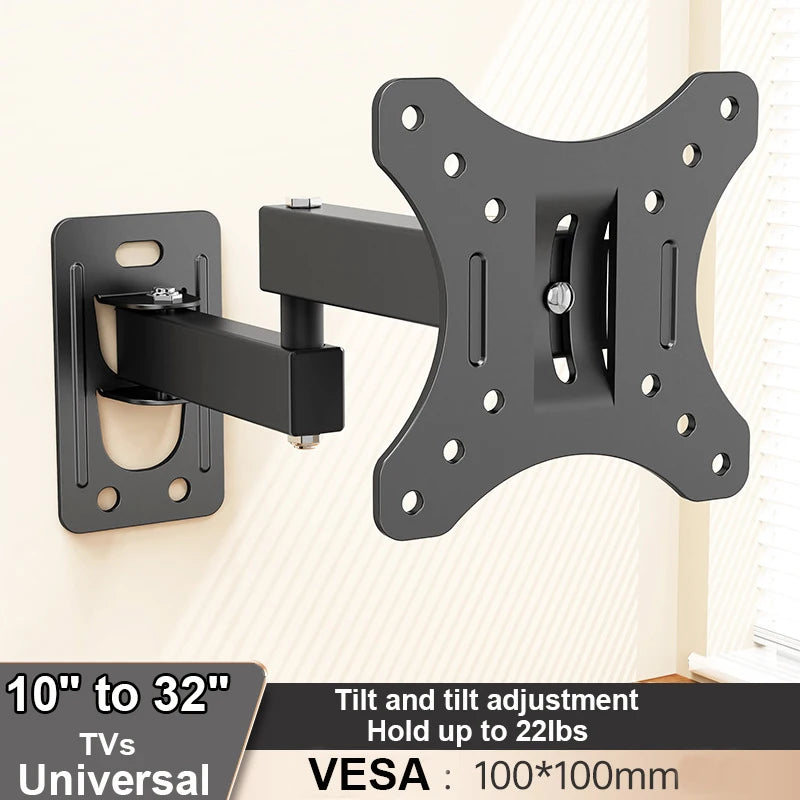 Full Motion TV Monitor Wall Mount Bracket Articulating Arms Swivel Tilt Extension Rotation for Most 10-32 Inch Flat Curved Tvs