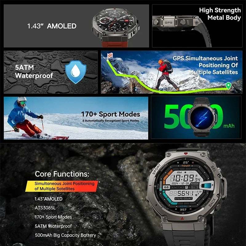 2026 Military BUILT-IN GPS 10ATM Waterproof Smart Watch Built-In 6 Frequency Satellite Outdoors Sports Fitness AMOLED Watch Men