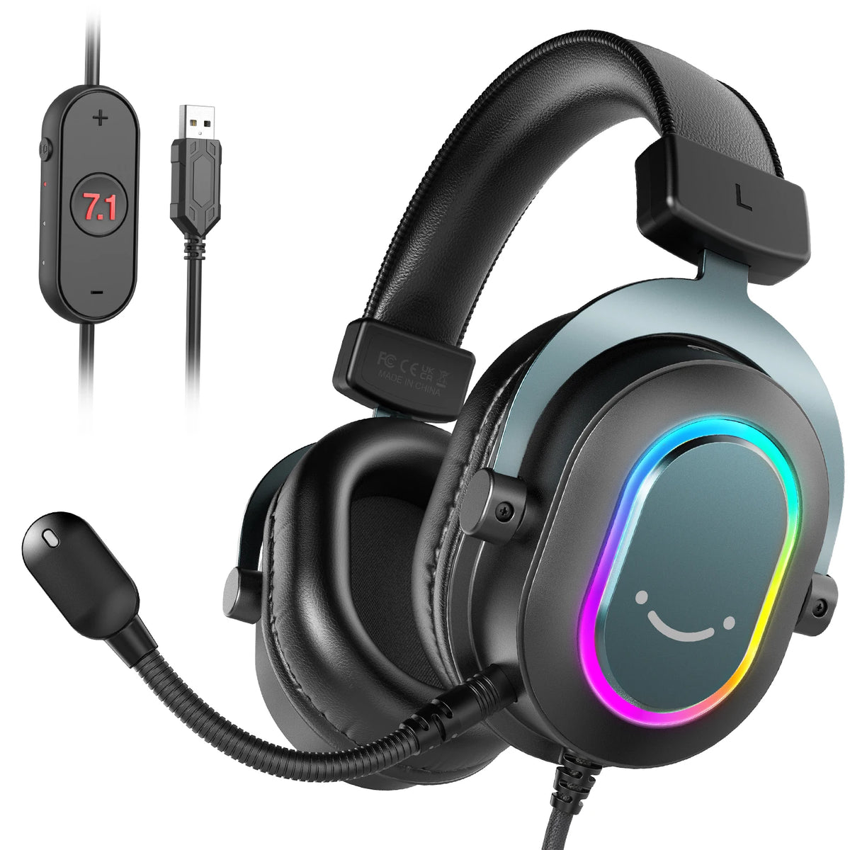 Dynamic RGB Gaming Headset with Mic Over-Ear Headphones 7.1 Surround Sound PC PS4 PS5 3 EQ Options Game Movie Music