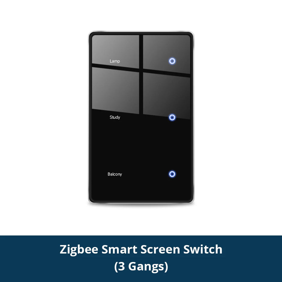 Zigbee Smart DIY Name Switch Black Panel Touch Light Switches US Type Neutral Required Works with Tuya Smart Life App