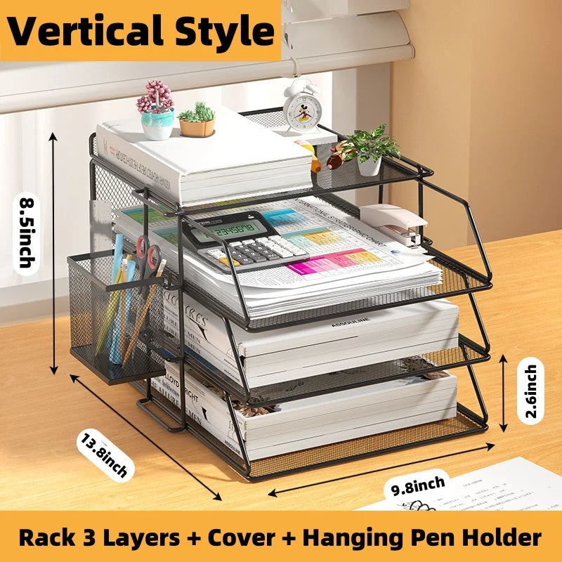 Office A4 Paper Desk Organizer Document File Letter Book Brochure Filling Tray Rack Shelf Carrier Metal Wire Mesh Storage Holder