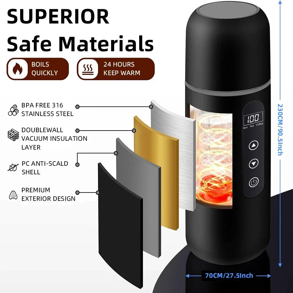 12V 24V Car Electric Kettle 500ML Portable Travel Heating Cup with Digital Temperature Control for Cars Trucks Suvs and Camping