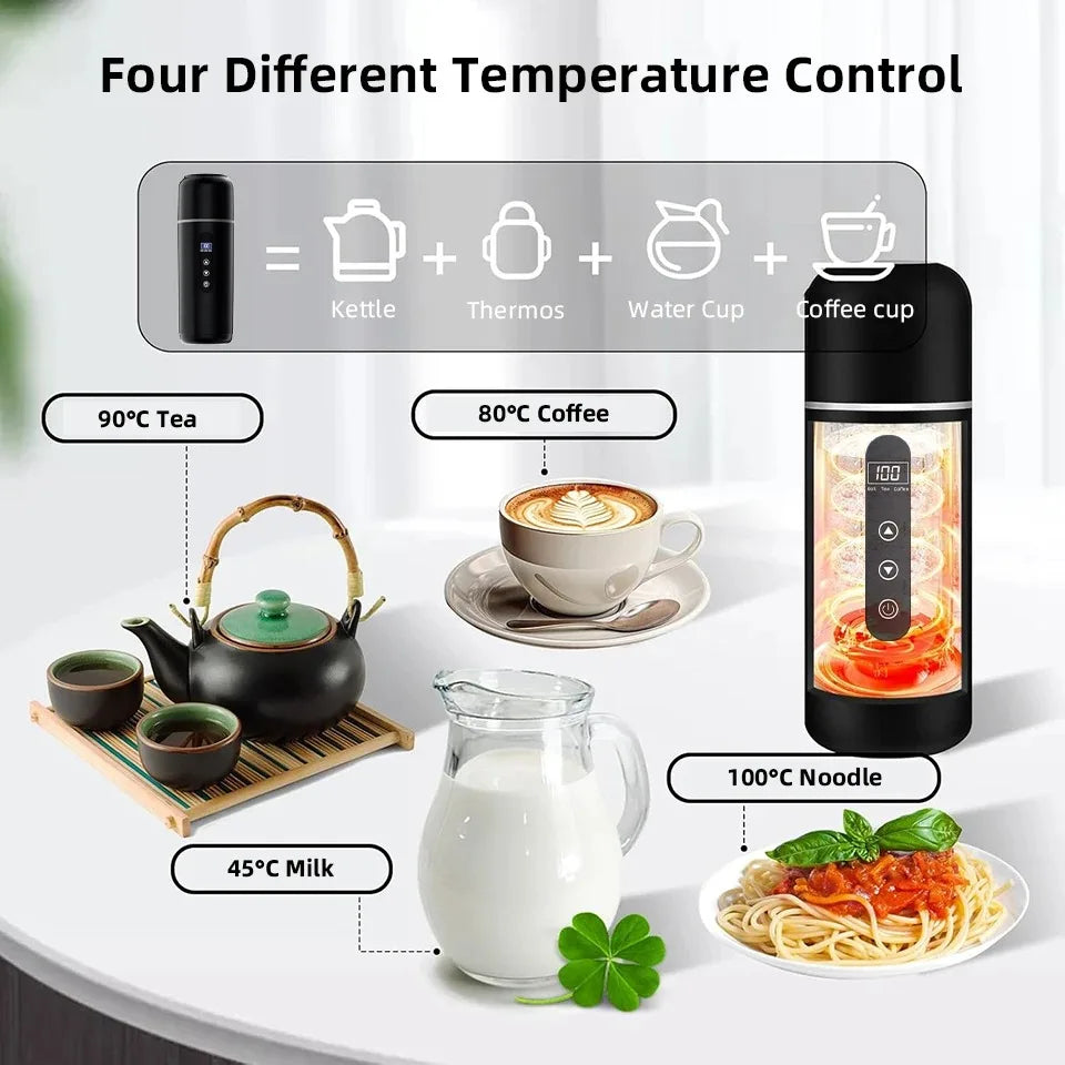 12V 24V Car Electric Kettle 500ML Portable Travel Heating Cup with Digital Temperature Control for Cars Trucks Suvs and Camping