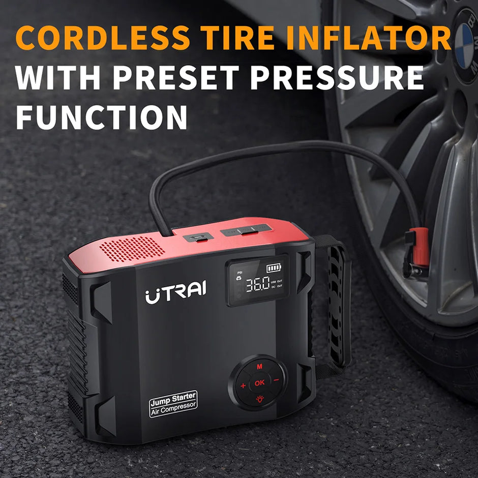 4 in 1 2000A Jump Starter Power Bank 16000Mah 150PSI Air Compressor Tire Pump Portable Charger Car Booster Starting Device