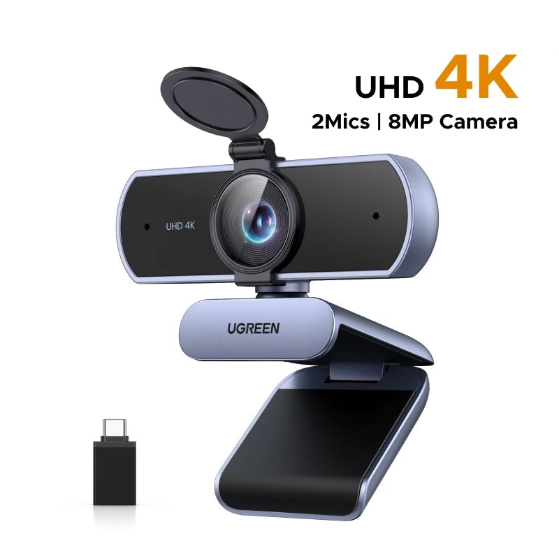 4K FHD 1080P Webcam 8MP for PC, PDAF Auto Focus, Dual AI Noise-Cancelling Mics, Web Cam Camera for Zoom/Teams/Google Meet