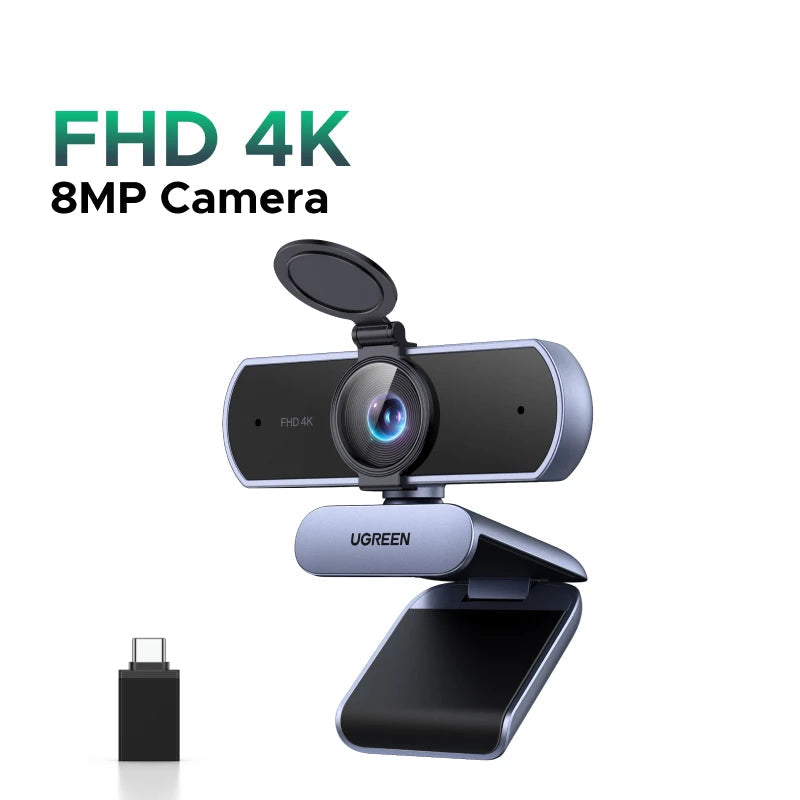 4K FHD 1080P Webcam 8MP for PC, PDAF Auto Focus, Dual AI Noise-Cancelling Mics, Web Cam Camera for Zoom/Teams/Google Meet
