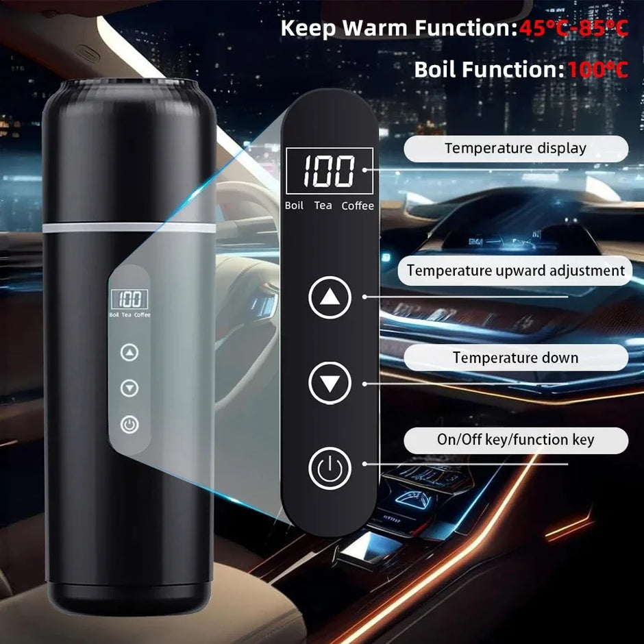 12V 24V Car Electric Kettle 500ML Portable Travel Heating Cup with Digital Temperature Control for Cars Trucks Suvs and Camping
