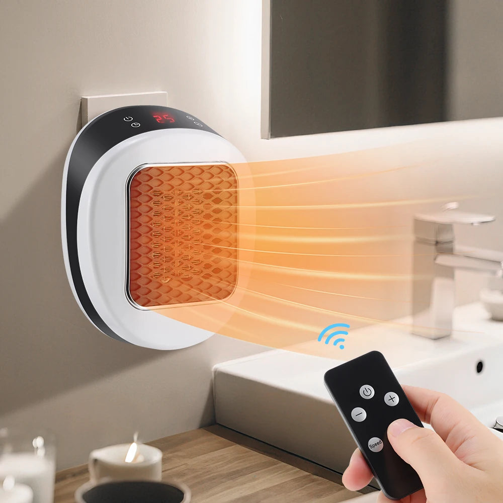 600W Home Electric Heater Winter Body Warmer Portable Wall Plug Space Heater with Remote Control Office Fast Heating Heater Mini