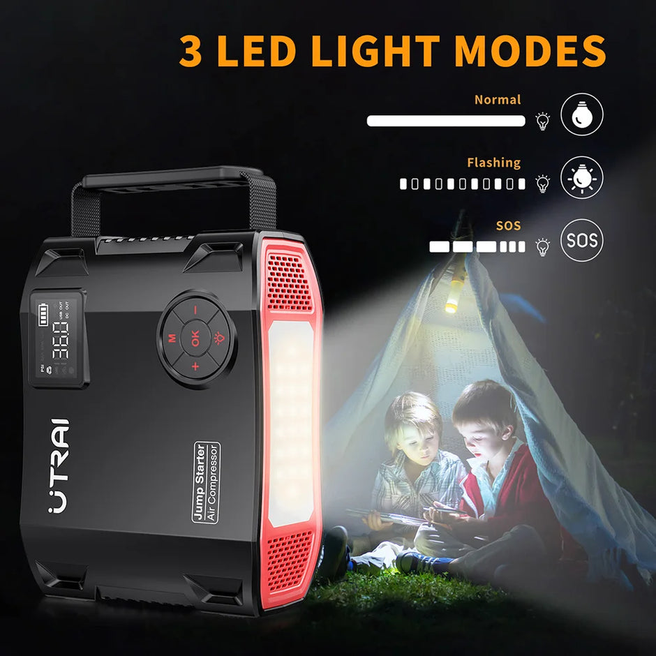 4 in 1 2000A Jump Starter Power Bank 16000Mah 150PSI Air Compressor Tire Pump Portable Charger Car Booster Starting Device
