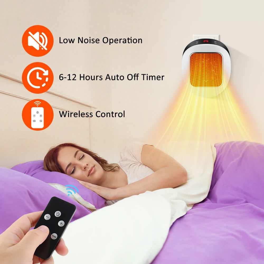 600W Home Electric Heater Winter Body Warmer Portable Wall Plug Space Heater with Remote Control Office Fast Heating Heater Mini