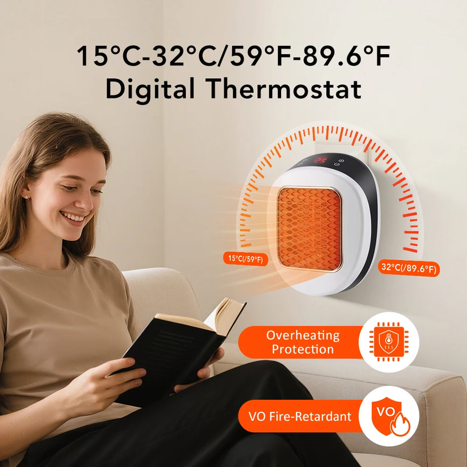 600W Home Electric Heater Winter Body Warmer Portable Wall Plug Space Heater with Remote Control Office Fast Heating Heater Mini