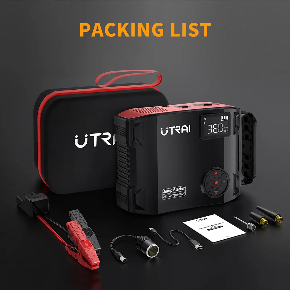 4 in 1 2000A Jump Starter Power Bank 16000Mah 150PSI Air Compressor Tire Pump Portable Charger Car Booster Starting Device