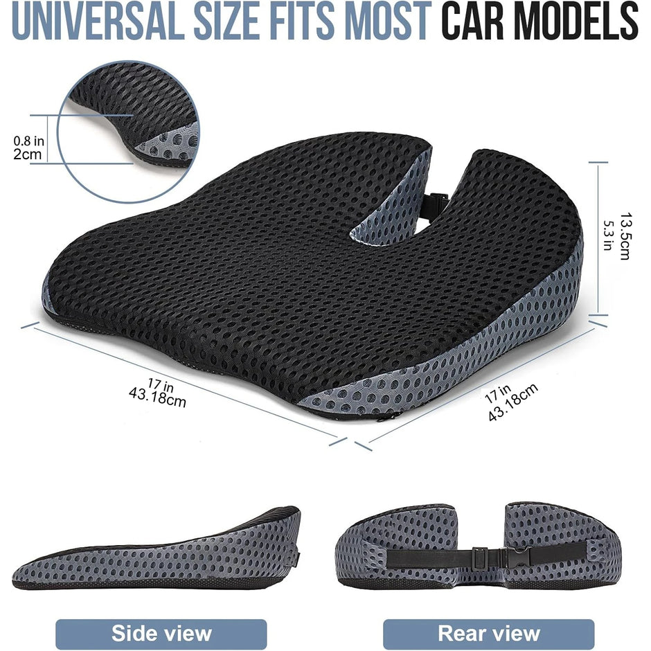 Memory Foam Car Wedge Seat Cushion for Driving, Height Booster & Posture Support, 4D Mesh Seat Pad with Adjustable Straps