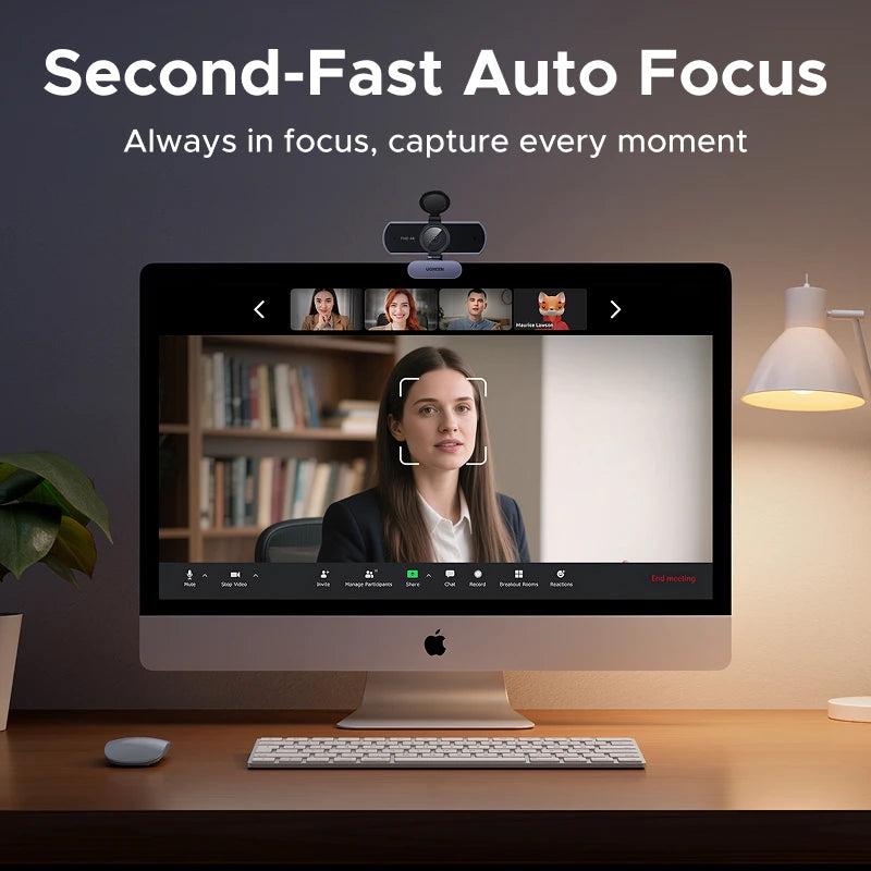 4K FHD 1080P Webcam 8MP for PC, PDAF Auto Focus, Dual AI Noise-Cancelling Mics, Web Cam Camera for Zoom/Teams/Google Meet