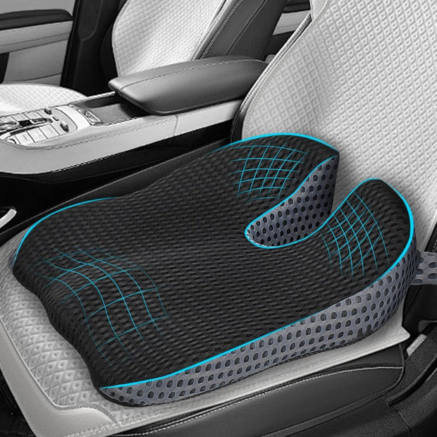 Memory Foam Car Wedge Seat Cushion for Driving, Height Booster & Posture Support, 4D Mesh Seat Pad with Adjustable Straps