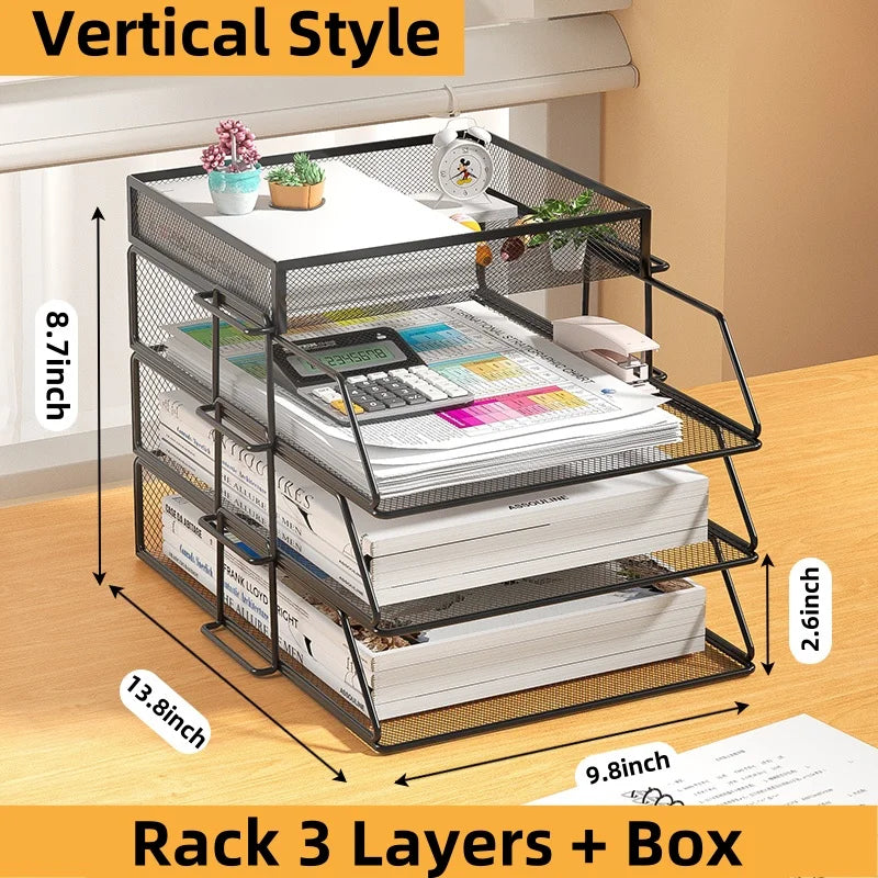 Office A4 Paper Desk Organizer Document File Letter Book Brochure Filling Tray Rack Shelf Carrier Metal Wire Mesh Storage Holder