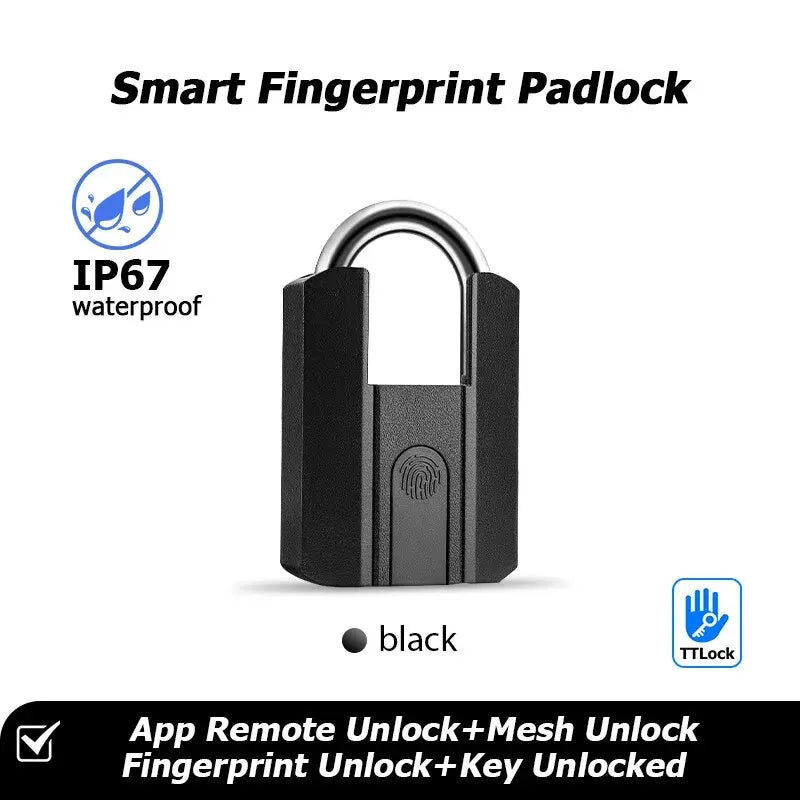 IP67 Ttlock Bluetooth APP Smart Padlock Fingerprint Lock Keyless Mini Bag with Aleax Google Home Electronic Door Lock