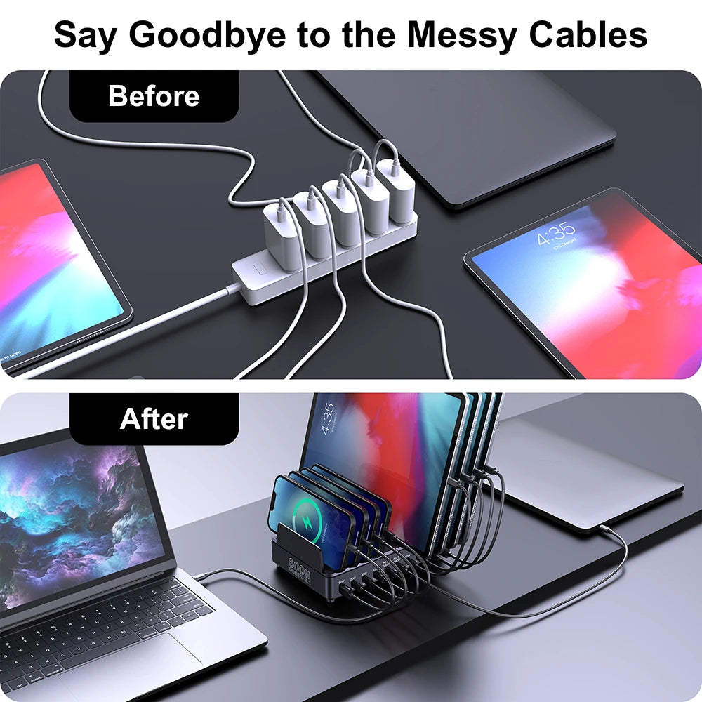 600W Multi USB Fast Charger 10-Port Gan PD 3.1 Charging Station Stand for Macbook Iphone 16 15 Ipad Samsung Tablet Laptop