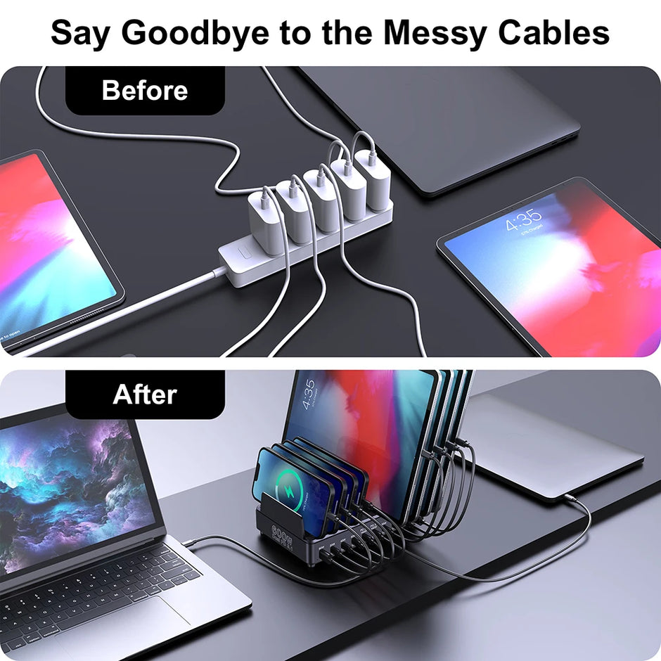600W Multi USB Fast Charger 10-Port Gan PD 3.1 Charging Station Stand for Macbook Iphone 16 15 Ipad Samsung Tablet Laptop