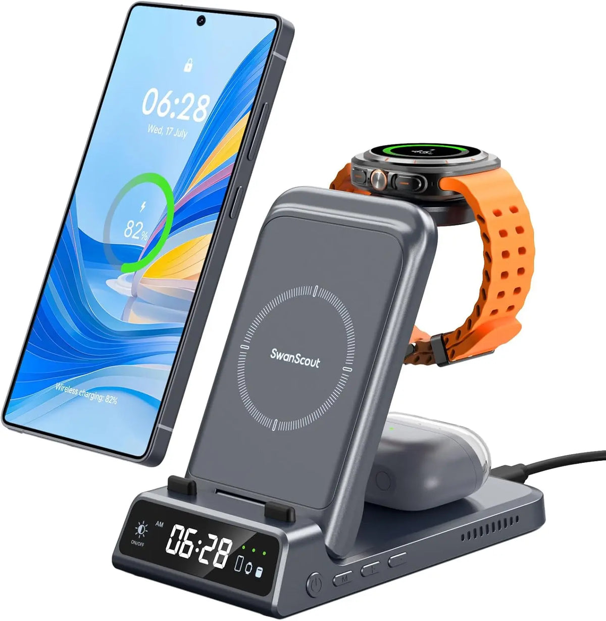 Swanscout 703S Charging Station for  S25 S24 Ultra S23 Z Flip 7 Z Fold 7 Wireless Charger for Galaxy Watch 8 7 for Buds 3