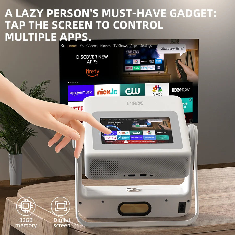 Smart Touch Screen Portable Projector Support 4K Wifi 6 Bluetooth Auto Focus Compatible with Phone/ Tvstick/Pc/Indooroutdoor