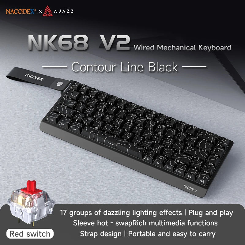 NK68V2 Single-Mode Wired Mechanical Keyboard Portable Gaming Keyboard RGB Hot-Swappable PC Lightweight Mechanical Keyboard