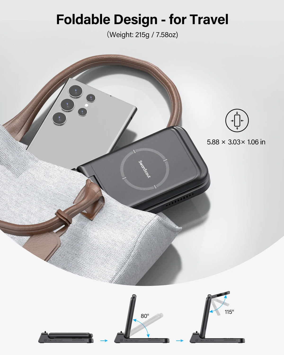 Swanscout 703S Charging Station for  S25 S24 Ultra S23 Z Flip 7 Z Fold 7 Wireless Charger for Galaxy Watch 8 7 for Buds 3