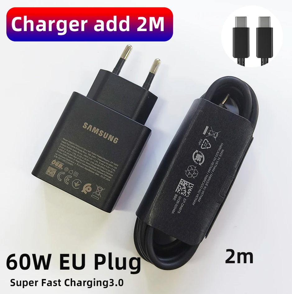 Original Cargador  65W 60W Charger S26 Ultra S25 FE S24 Fast Charging Cable Type C Adapter Galaxy S26 A17 Tablet S11