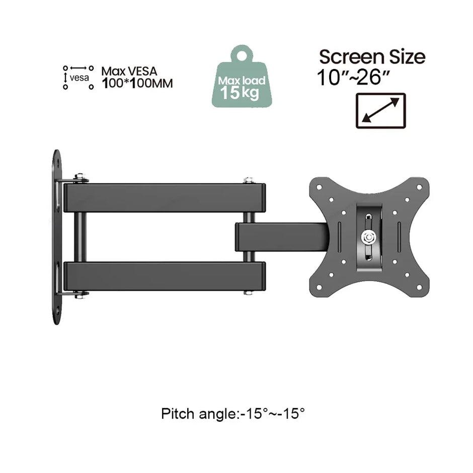 Full Motion TV Monitor Wall Mount Bracket Articulating Arms Swivel Tilt Extension Rotation for Most 10-32 Inch Flat Curved Tvs