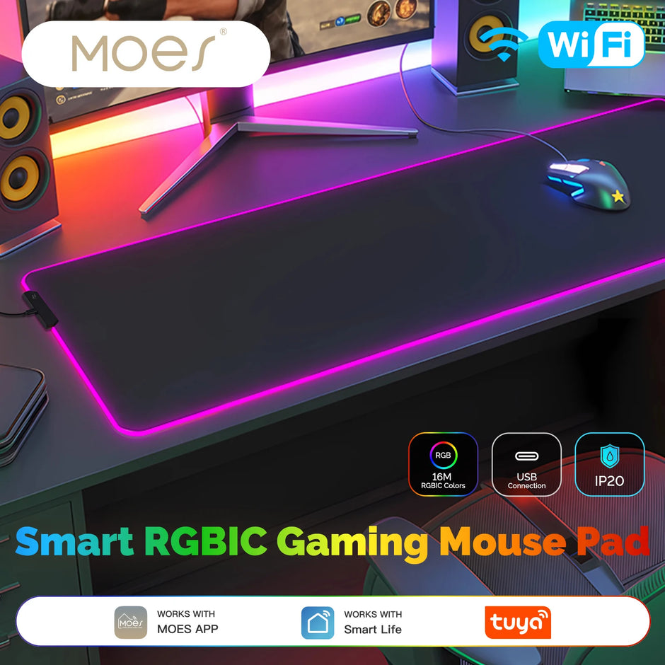 RGBIC Gaming Mouse Pad, Wifi Smart APP Control 16 Million Colors LED Desk Mat, Waterproof for PC Computer Game