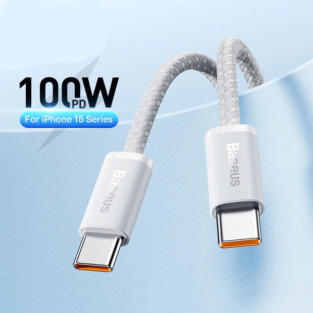 100W Type C to USB C Cable for Iphone 16 15 Fast Charging Charger Cord for Macbook Ipad Samsung Xiaomi Fast USB C Wire