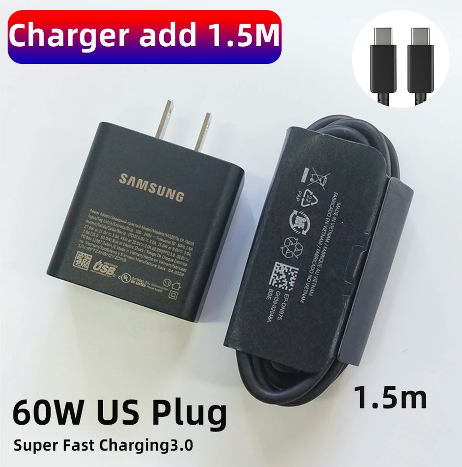 Original Cargador  65W 60W Charger S26 Ultra S25 FE S24 Fast Charging Cable Type C Adapter Galaxy S26 A17 Tablet S11