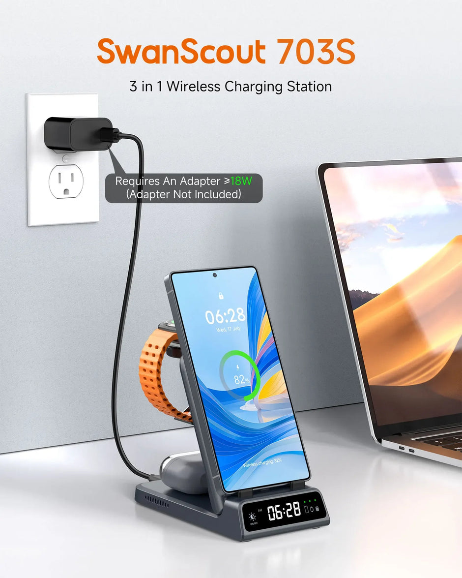Swanscout 703S Charging Station for  S25 S24 Ultra S23 Z Flip 7 Z Fold 7 Wireless Charger for Galaxy Watch 8 7 for Buds 3