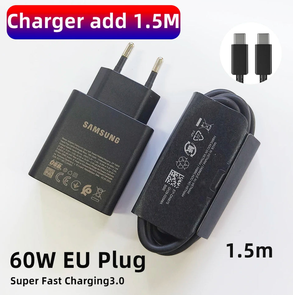 Original Cargador  65W 60W Charger S26 Ultra S25 FE S24 Fast Charging Cable Type C Adapter Galaxy S26 A17 Tablet S11