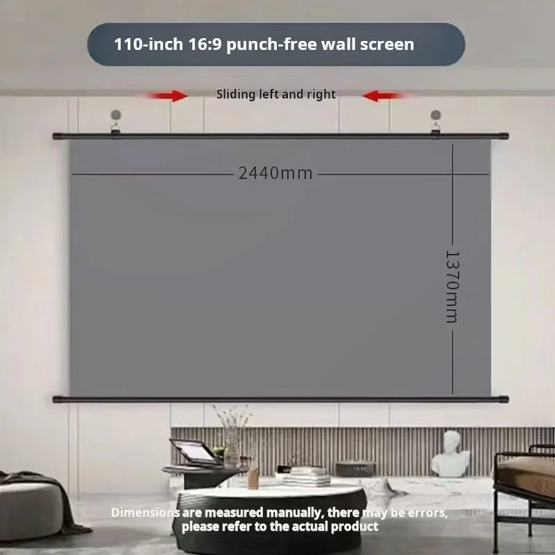 Anti-Light Thick HD Projector Screen 16:9 No-Hole Wall-Mounted Home Projection Screen 60/72/84/92/100/110/120/133Inch