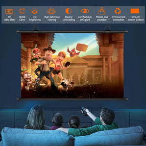 Anti-Light Thick HD Projector Screen 16:9 No-Hole Wall-Mounted Home Projection Screen 60/72/84/92/100/110/120/133Inch