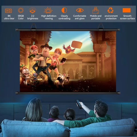 Anti-Light Thick HD Projector Screen 16:9 No-Hole Wall-Mounted Home Projection Screen 60/72/84/92/100/110/120/133Inch