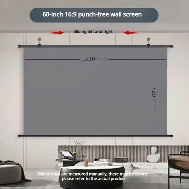 Anti-Light Thick HD Projector Screen 16:9 No-Hole Wall-Mounted Home Projection Screen 60/72/84/92/100/110/120/133Inch