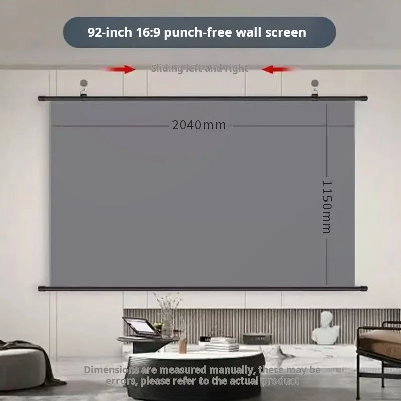 Anti-Light Thick HD Projector Screen 16:9 No-Hole Wall-Mounted Home Projection Screen 60/72/84/92/100/110/120/133Inch
